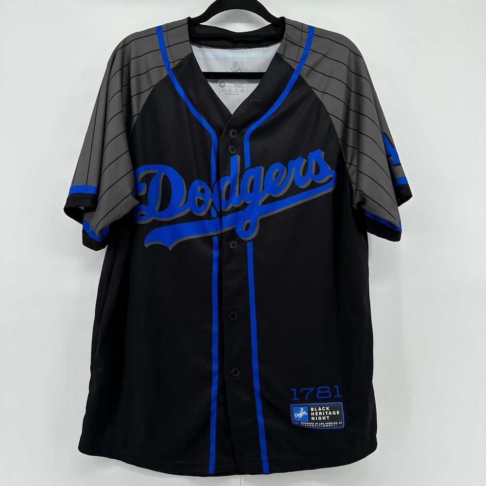Los Angeles Dodgers Black Heritage Night SGA Baseball Jersey Mens Med Black Blue